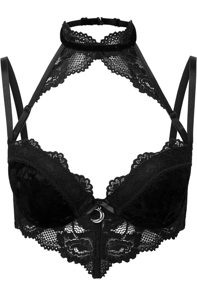 Black velvet lace bra with moon, KILLSTAR sexy gothic lingerie