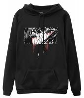 Sweat hoodie noir, visage manga en larmes de sang, goth street