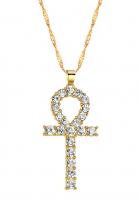 Collier ankh gyptienne dore avec strass, immortalit occulte