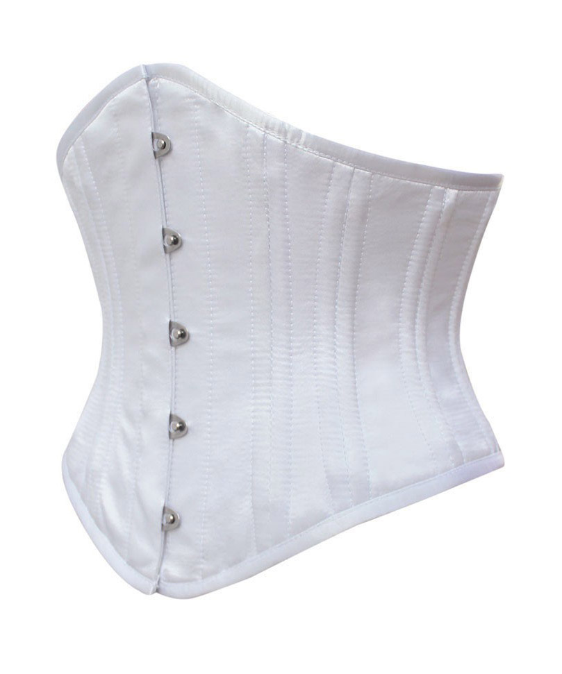 Steel boned white satin underbust corset elegant gothic > NEW