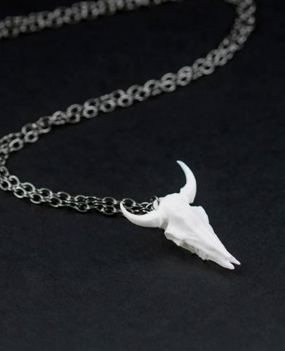 Bison skull white necklace, witch occult , The Rogue + The Wolf 2