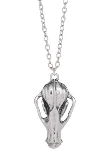 NEW WITCH Silvery necklace with animal skull pendant, prehistoric occult gothic vintage