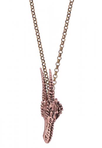 NEW WITCH Golden necklace with dragon skull copper 3D pendant, witch occult gothic vintage