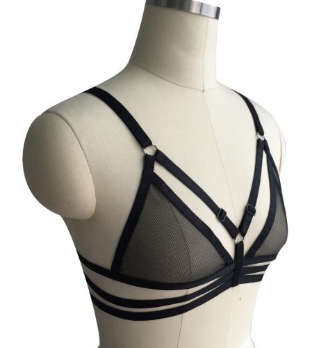 Black chest cage transparent harness bra, elastic straps gothic lingerie fetish rock 1