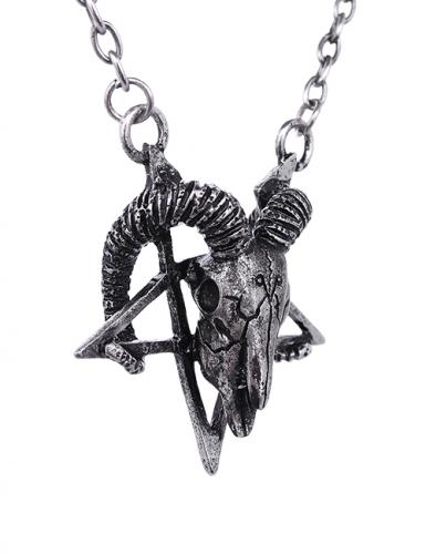 Silver satanic ram skull necklace, gothic occult 1