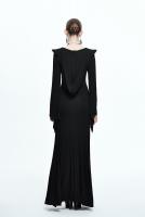 NEW WITCH SKT056 Longue robe noire fendue avec longues vases et capuche, gothique witchy