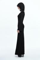NEW WITCH SKT056 Long black slit hooded dress with long flared sleeves, witchy gothic
