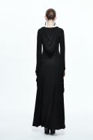 NEW WITCH SKT057 Long asymmetrical black dress with hood and transparent neckline, gothic witchy