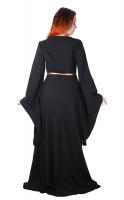 NEW WITCH Very long black dress with flared sleeves and gold ribbon, medieval witch priestess