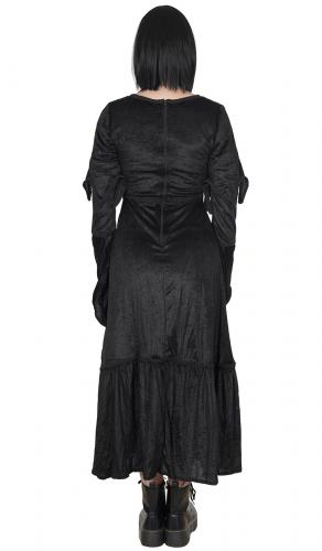 Long medieval gothic dress in black velvet, embroidered borders and lacing 2