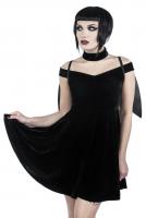 NEW WITCH TOKYO NIGHTS HUNTER Black velvet dress with vegan leather collar and bat wings, KILLSTAR Tokyonight