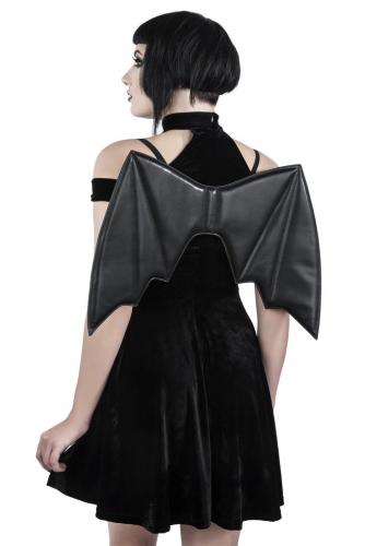 Black velvet dress with vegan leather collar and bat wings, KILLSTAR Tokyonight 2