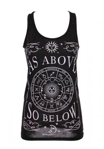 NEW WITCH Top long noir semi transparent, signes astrologiques et ouija, gothique fashion nugoth
