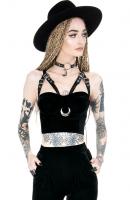 NEW WITCH MOON HARNESS TOP Black velvet crop top, faux leather harness and silver moon, restyle nugoth