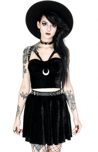 Black velvet crop top, faux leather harness and silver moon, restyle nugoth 2