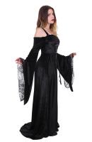 NEW WITCH Long black velvet dress, bare shoulders and flared long sleeves, medieval gothic