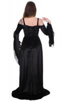 NEW WITCH Long black velvet dress, bare shoulders and flared long sleeves, medieval gothic
