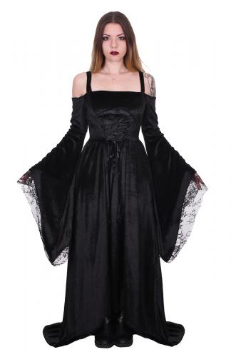 NEW WITCH Robe longue en velours noir, paules nues et manches longues vases, gothique mdival