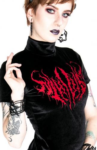 Black velvet tshirt top NIHILIST red embroidery, metal style, Gothic nugoth, Restyle 2