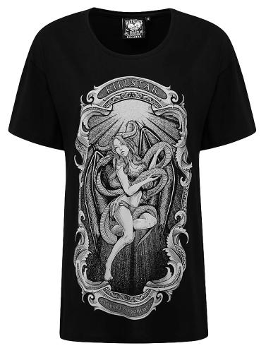 NEW WITCH Goddess Relaxed Top Goddess winged female succubus Black T-shirt with snake, KILLSTAR witchy nugoth occult