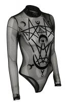 NEW WITCH MOON CHILD MESH BODY Body noir transparent, motifs lunes occulte velours floqu, nugoth gothique, Restyle