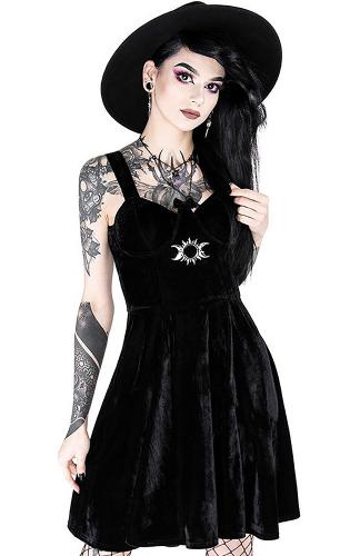 Black Goddess velvet dress, moons and sun silver croissants, Gothic nugoth, Restyle 1