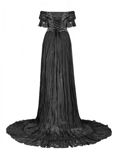 Black satin long dress with embroidery and train, elegant aristocrat, Punk Rave 2