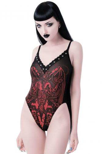 Body noir motif rouge satanique, bordure noire  clous, KILLSTAR sexy rock 1