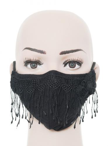 Black fabric elegant reusable mask with embroidery and rose