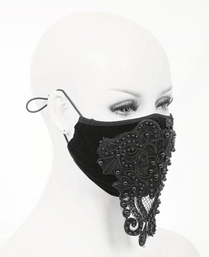 Masque en tissu noir velours lgant, broderie et perles, mode 2