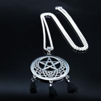NEW WITCH Collier argent attrape rves pentagramme avec pompons, witchy pagan wicca