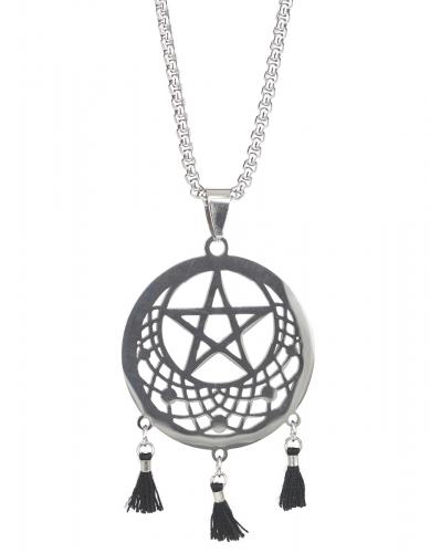 NEW WITCH Collier argent attrape rves pentagramme avec pompons, witchy pagan wicca