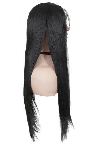 Perruque Front Lace longue lisse noire 60cm, cosplay fashion 1
