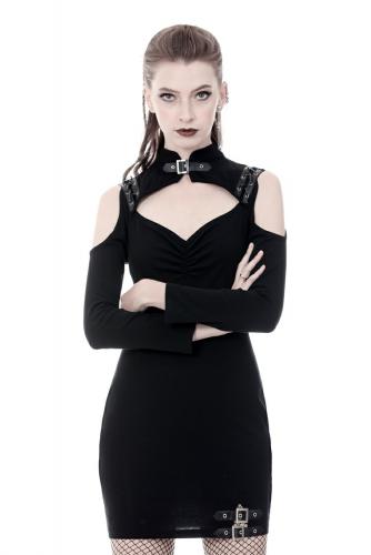 Black bodycon short dress with long sleeves, bare shoulders, gothic rock, Darkinlove 2