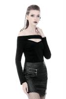 NEW WITCH TW247 Black bare shoulders top with long sleeves and back lace-up, gothic casual, Darkinlove