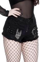 Short en jeans noir avec patches blancs et pics, Maxine KILLSTAR, Metal glam rock