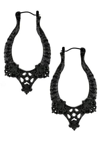 Boucles d'oreilles noires cornes et pentagramme, gothique pagan, Restyle
