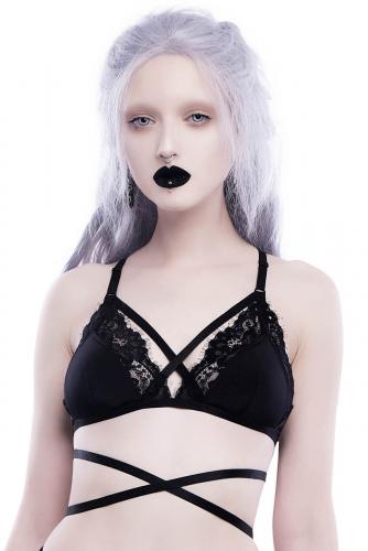 Black lace bra with straps, Sacred Circle KILLSTAR, gothic nugoth sexy 1