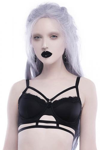 Soutien gorge noir avec sangles et dentelle, Ebony bra KILLSTAR, gothique sexy 1
