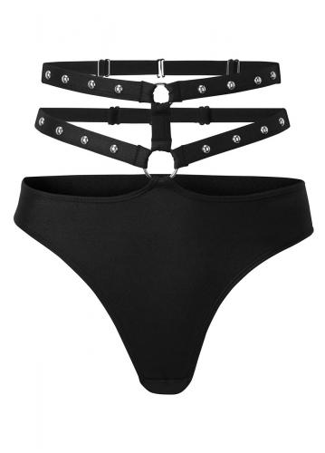 NEW WITCH Viper Studded Panty Black Satin high waist panties with studded straps harness, KILLSTAR, glam rock fetish
