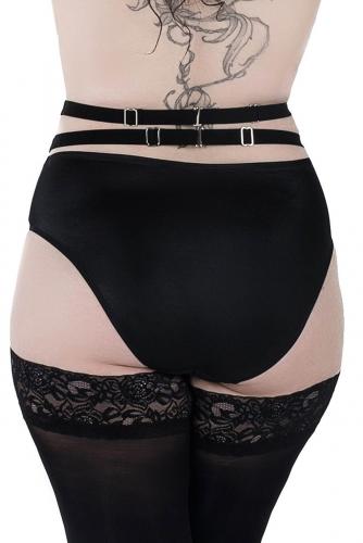 Black Satin high waist panties with studded straps harness, KILLSTAR, glam rock fetish 2
