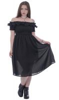 NEW WITCH Long black bare shoulders dress with frills and elastic waist