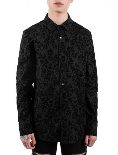 Black man shirt with flocked skulls and roses, Bite Me KILLSTAR, elegant gothic 1