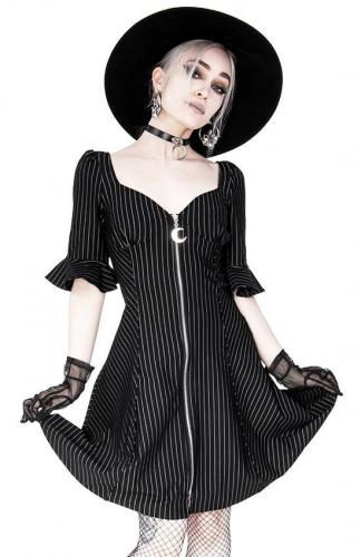 Black Sweetheart dress with pinstripes, silver moon charm, gothic nugoth, restyle 2