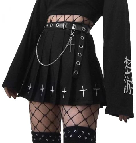 Short black pleated skirt with embroidered cross, gothic nugoth uniform schoolgirl 2
