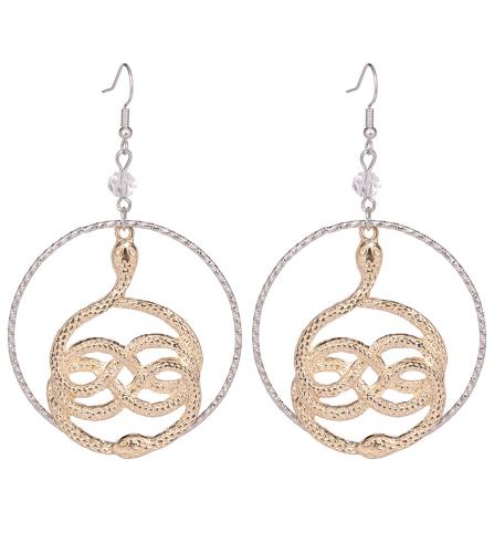 Golden infinity ouroboros snake earrings and silver hoops