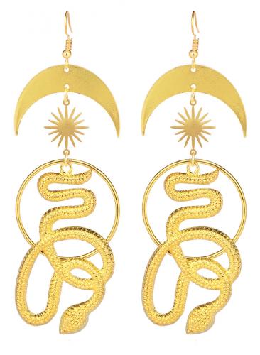Snake goddess golden earrings, moon and sun