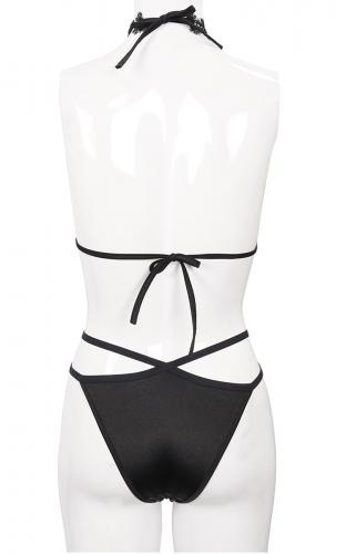 Elegant 2pcs black swimsuit with embroidery and chocker, bikini goth devil fashion 2