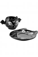 Magic black cat, Kittea Teacup and Saucer, cute goth witch