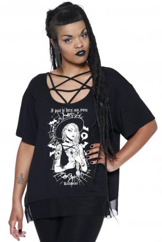 T-shirt top noir col pentagramme, imprim socire KILLSTAR, witch witchy